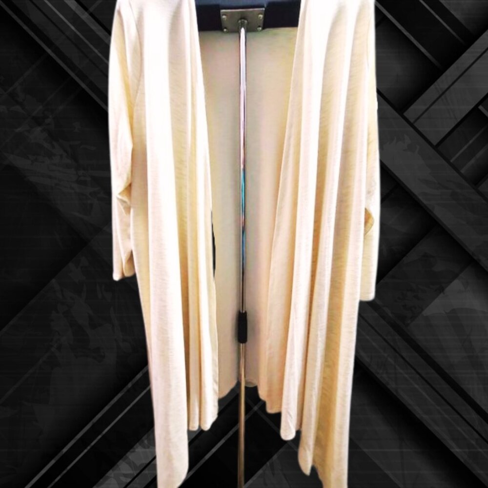 Woman Within 2X Ivory Long Open Cardigan Duster Sweater Lightweight Plus 26/28 - Picture 3 of 7